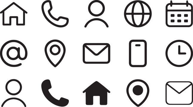 Contact Icon Set with Communication and Information Symbols.