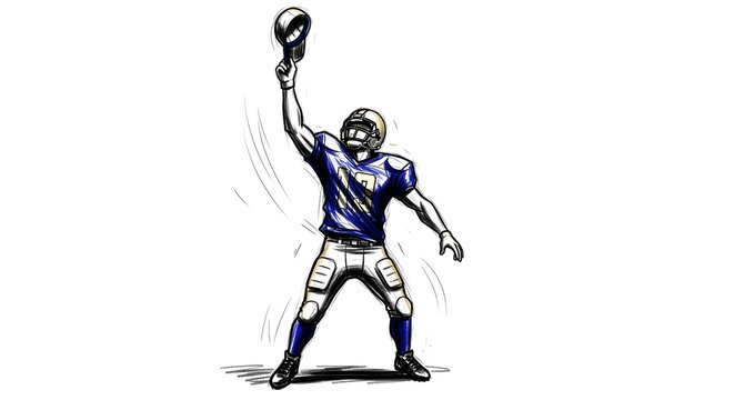 Illustration of Football Player Throwing Ball in Action Pose.