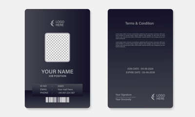 Obraz premium Modern Dark Blue Employee ID Card Template with Professional Corporate Identity Design