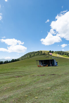 Ghele Meadow in Omalo, Tusheti, Georgia. Omalo is an ancient village located in a popular hiking area in Tusheti, Georgia