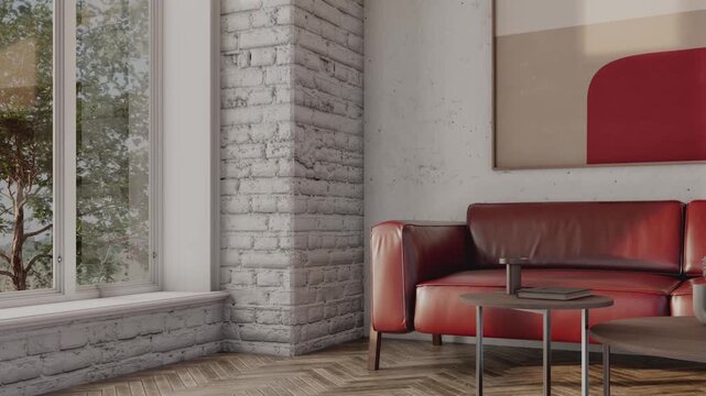 3d video rendering footage contemporary interior modern design. Stylish interior house movie clip