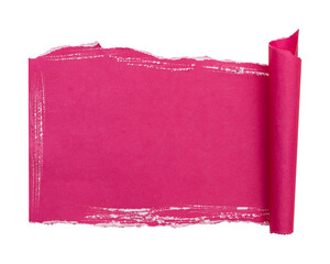 Ripped pink torn paper scroll sheet with rough edges Isolated on transparent background © floralpro