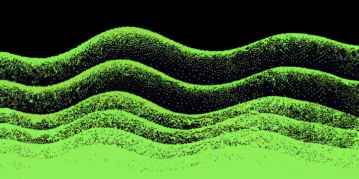 Green halftone wave pattern against a black background
