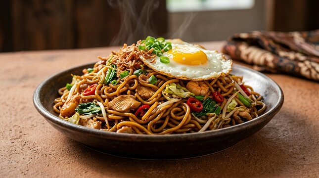 Indonesian Mie Goreng Stir-Fried Noodle | Crispy Egg Noodle Dish | Southeast Asian Street Food Photo