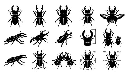 Stag beetle insect silhouette vector wildlife collection © MstLiza