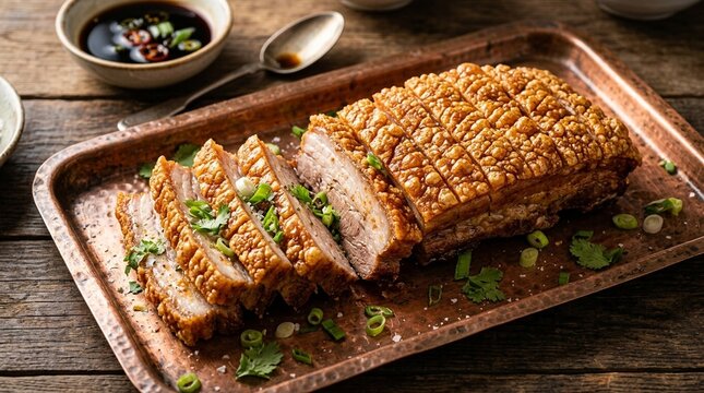 Crispy Pork Belly Siu Yuk | Chinese Cantonese Roast Pork | Crackling Skin BBQ Meat Commercial Photo