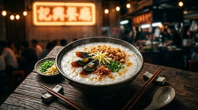 Century Egg Congee with Ginger | Traditional Chinese Rice Porridge | Asian Comfort Food Commercial Photography