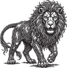 Obraz premium Interconnected Metal Chain Full Body Lion Vector