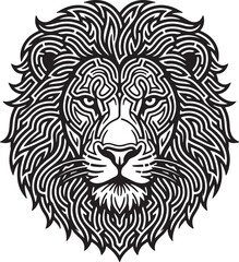 Obraz premium Intricate Maze Pattern Lion Head Vector Logo