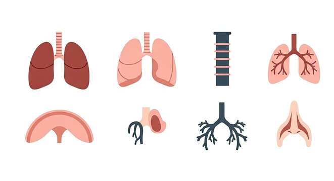 Human respiratory system anatomy icons set on white background