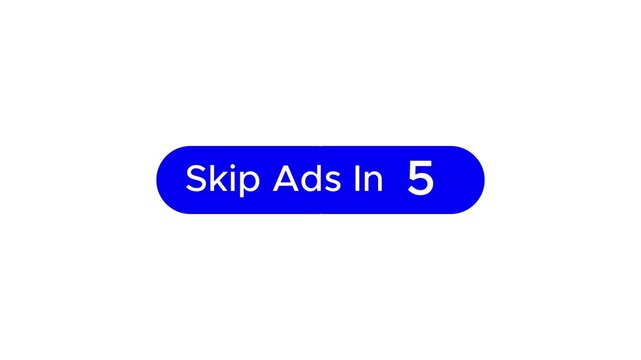 Animated Skip Ad Button Template with 10 Second Countdown Timer. Skip Ad Icon with 10 Seconds Countdown Timer Animation on white background.