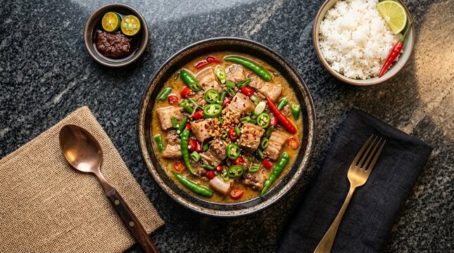 Bicol Express Filipino Pork Chili Coconut Milk | Spicy Stew | Philippine Cuisine Stock Photo