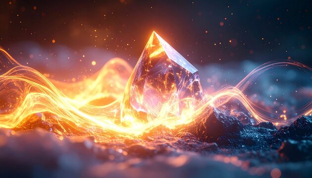 Glowing Crystal Formation in Dark Space.