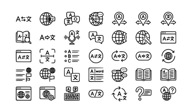 Translation and language selection outline icons editable stroke vector collection for websites