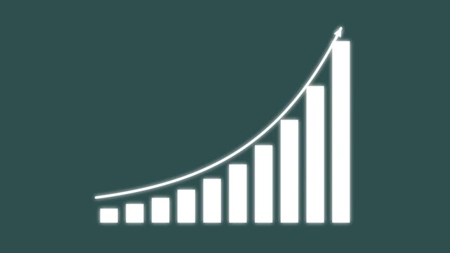 Growing business bar chart with an upward arrow showing financial success and profit