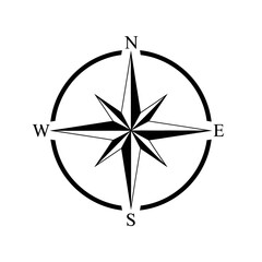 Fototapeta premium Black and white compass rose icon on white background navigation symbol