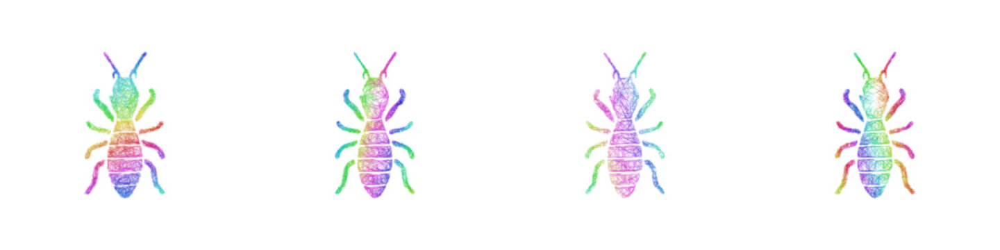 Multicolored sketch termite icon design set