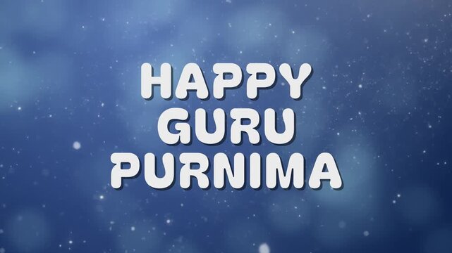 Happy Guru Purnima Text Animation Bouncing on a Vibrant Blue Bokeh Background