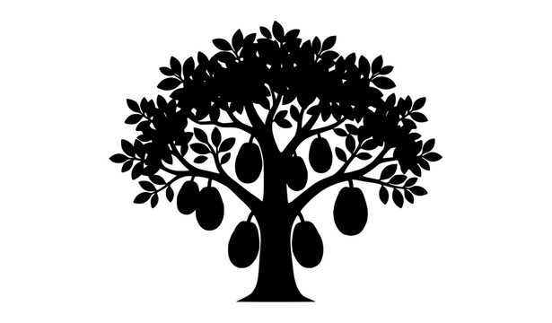 Jackfruit Tree Silhouette with Ripe Fruits Vector Illustration