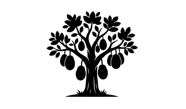 Jackfruit Tree Silhouette with Ripe Fruits Vector Illustration