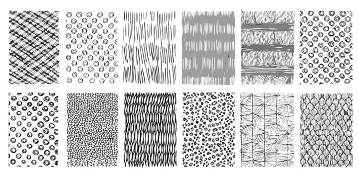 Assorted Hand drawn Texture Patterns Black And Gray Vector Illustrations
