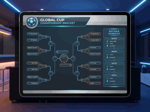 Global Cup Championship Bracket Displayed on Tablet Screen