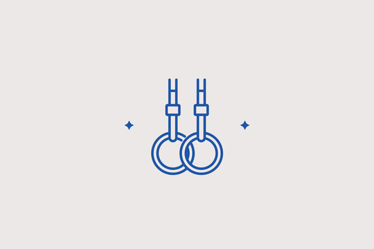 Pair of gymnastics hanging rings line icon for calisthenics training for athletic gym hardware. Practical vector illustration for bodyweight crossfit equipment catalogs, workout apps.