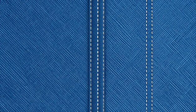 Close-up of a textured blue material, possibly leather, with vertical, contrasting stitched accents down the center and right side