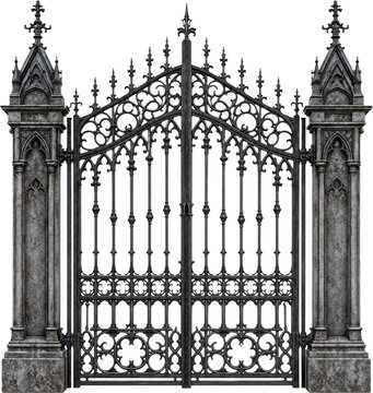 Gothic Wrought Iron Graveyard Gate isolated on transparent background