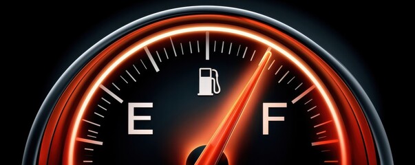 Fototapeta premium Car fuel gauge glowing full on dashboard, close-up view of gas meter and needle