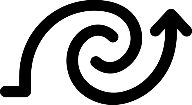 Thick black spiral arrow icon pointing diagonally upward and right isolated on a white background for modern graphic design projects