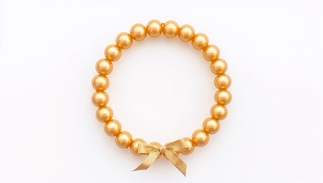 Elegant Gold Pearl Necklace with Ribbon Bow for Festive or Formal Wear