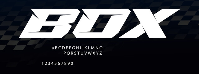 Box Garage Racing Font Alphabet — Industrial Motorsport Display Typeface Inspired by Pit Crew Workshops © Hasan