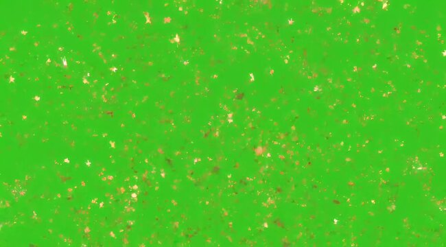 Golden Star Confetti Falling Against a Vibrant Green Screen Background with a Soft Glow Perfect for Celebratory Visuals and Special Effects