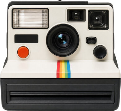 Vintage polaroid camera with rainbow stripe isolated on transparent background