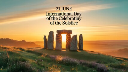 Naklejka premium Stonehenge silhouette at sunset solstice celebration