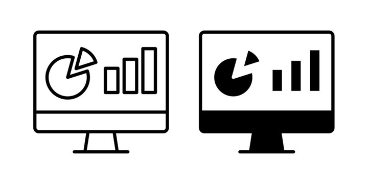 AI dashboard icon in outline and solid style, isolated on white background. Ideal for smart analytics, machine learning interface, and data monitoring features in mobile and web design