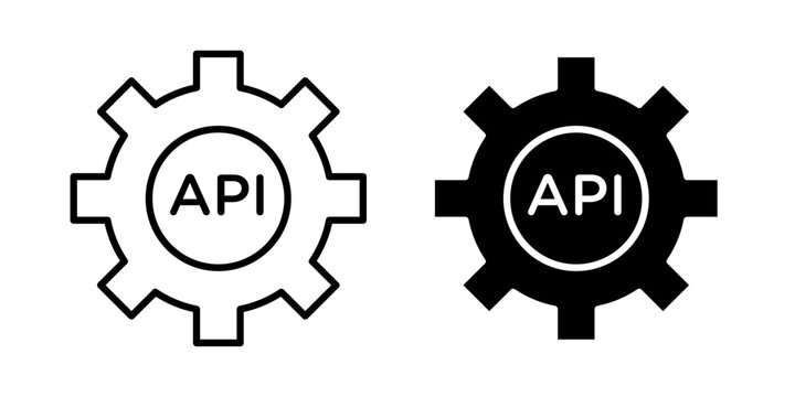 API integration icon in outline and solid style, isolated on white background. Ideal for software connection, developer tools, and web service features in mobile and web design