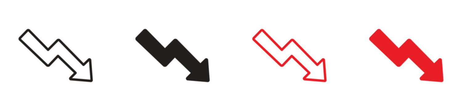 Downward Trend Icon Set, business decline concept, financial loss and market downturn, performance decrease and economic recession, vector icons