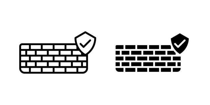 Firewall icon in outline and solid style, isolated on white background. Perfect for network security, cyber protection, and data defense features in mobile and web design