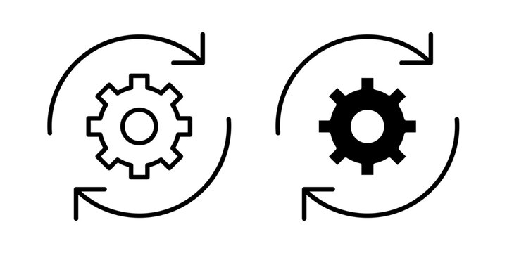 Software update icon in outline and solid style, isolated on white background. Ideal for system upgrade, app maintenance, and version control features in mobile and web design
