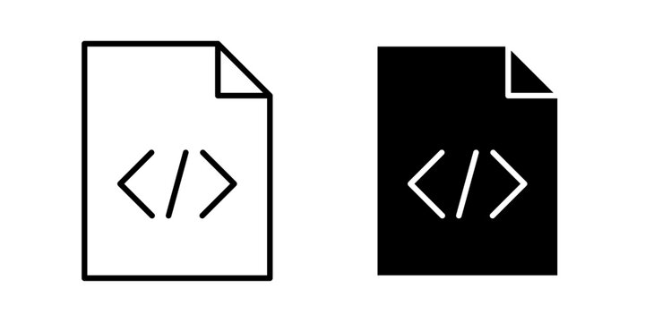 Source code icon in outline and solid style, isolated on white background. Perfect for software development, programming, and developer tool features in mobile and web design 