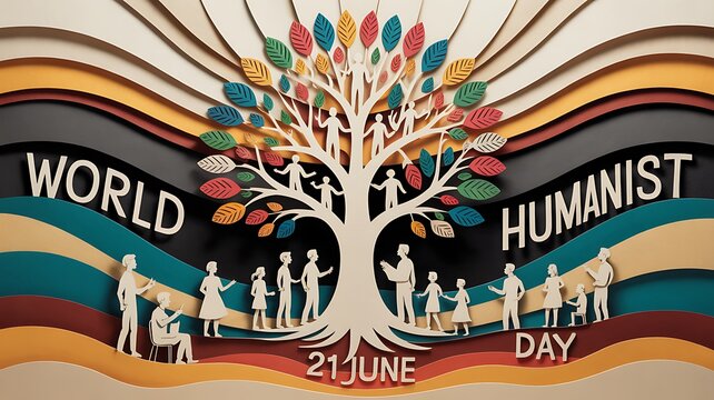 World humanist day illustration with tree and people