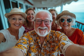 Obraz premium Senior Friends Embrace Summer Fun: Snapshots and Selfies on Vacation