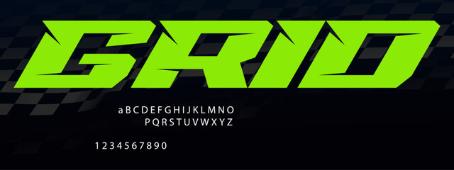 Grid Racing Font Alphabet — Bold Motorsport Display Typeface Inspired by Starting Line Positions © Hasan