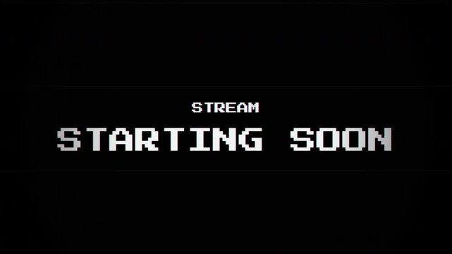 Stream Starting Soon Glitch Animation with Retro Pixel Art and Digital Distortion 4k video animation seamless loop