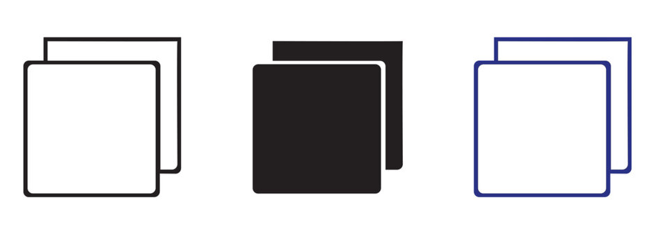 Set of copy duplicate icons in outline solid and inverted square styles