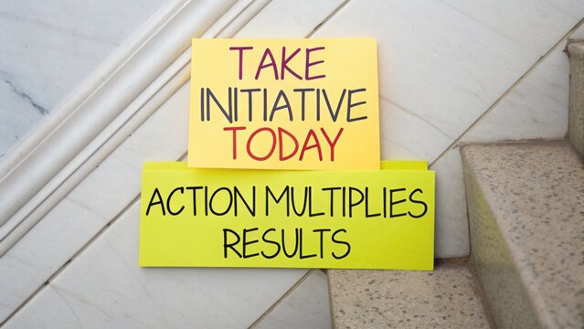 Motivational Signs on Staircase Urging Action and Initiative for Personal Growth and Success in Everyday Life