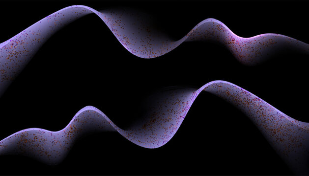 An isolated design element. Light purple waves with fine gold tinsel