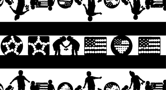 Silhouette Icons Showcasing Various Human Activities and Symbols.